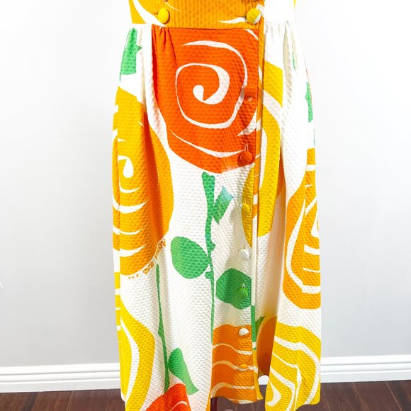 Vintage Handmade Cotton Wrap Dress – Size 2 – Abstract Rose Print - Picture 7 of 8